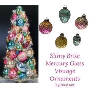 Shiny Brite Vintage Christmas Ornaments Lot Silver Pink Mercury Glass Pinecones